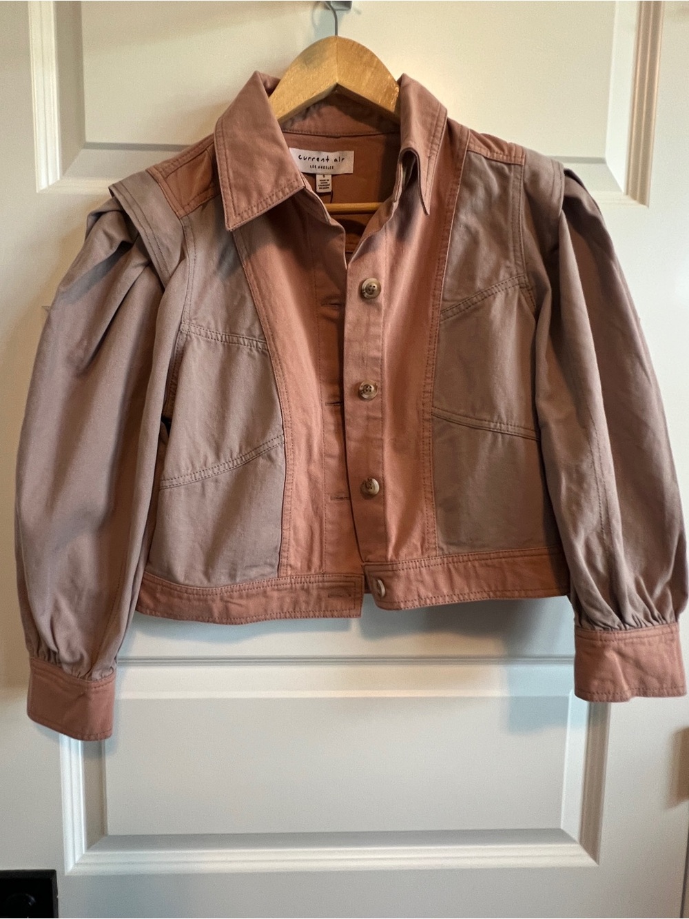 CURRENT AIR Cotton Canvas Crop Puff Sleeve Denim Jacket NWT XS S M Anthropologie